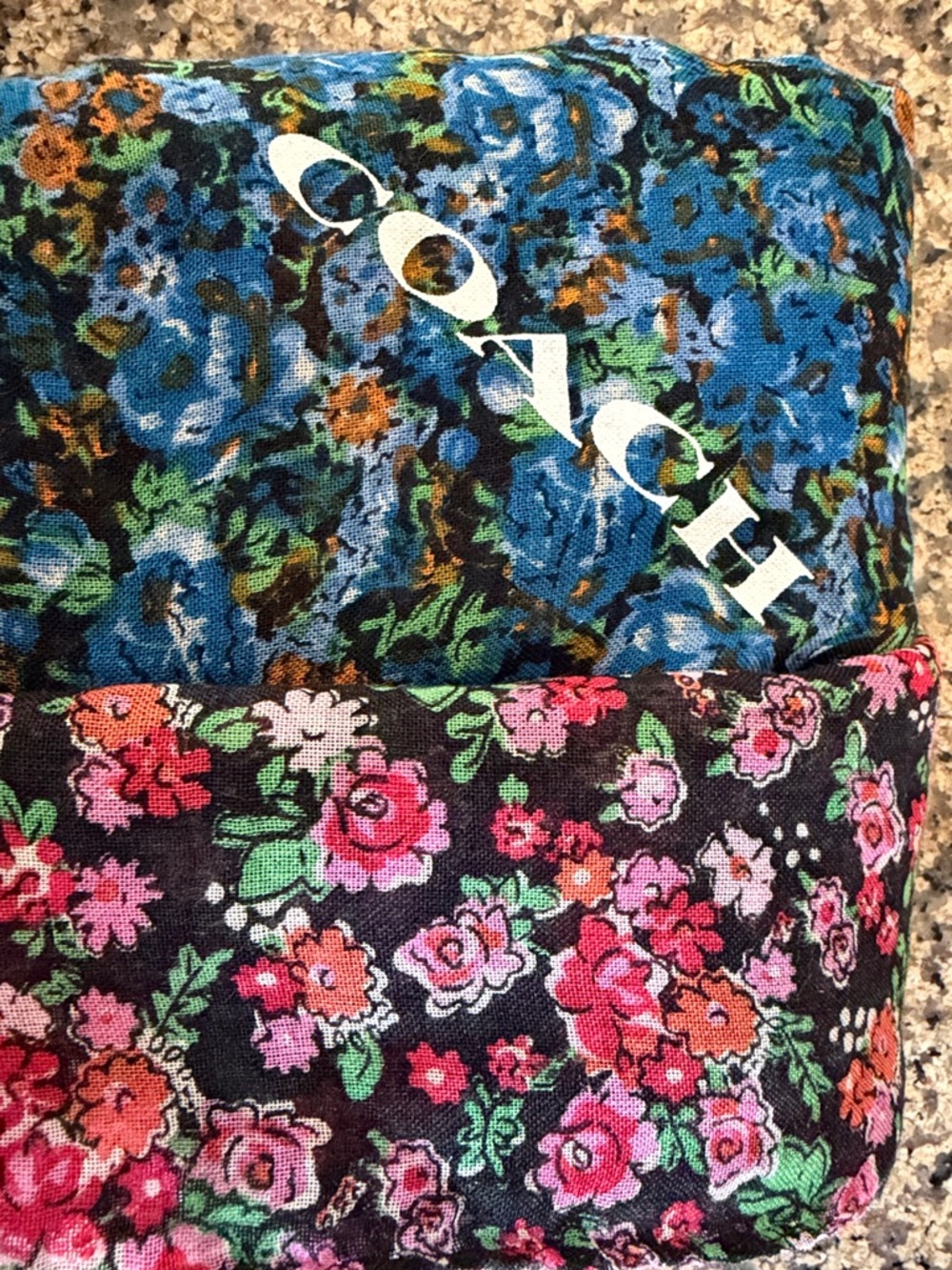 Coach Black Floral Scarf with Pink & Blue Blooms - Picture 6 of 7